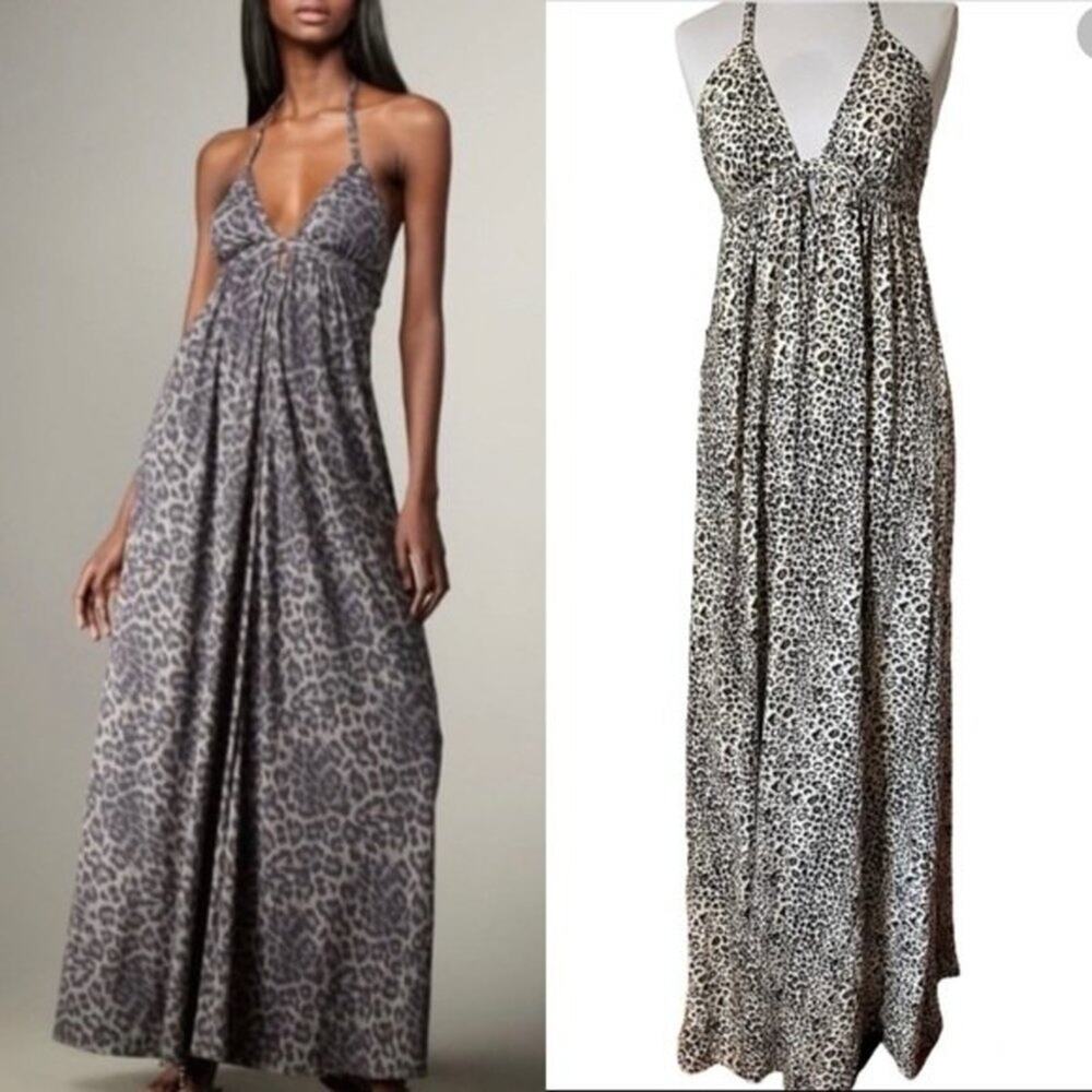 Rebecca Taylor Snow Leopard Halter Maxi Dress Size S